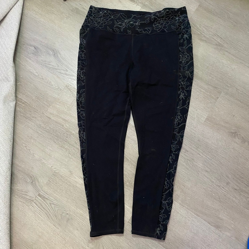Skechers Leggings Womens XL Black Floral High Waisted Pocket Athletic Yoga Pants